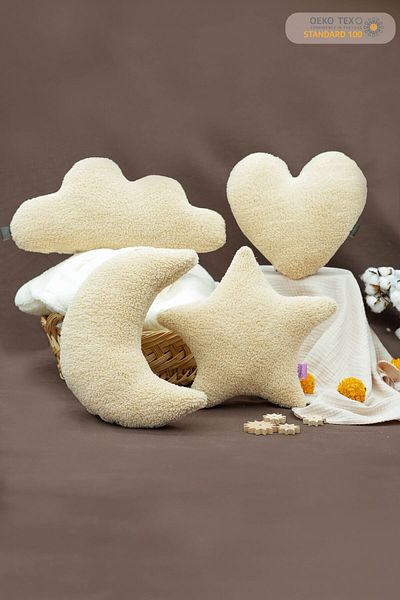 mordesign Heart Cloud Star Moon Patterned 4-Piece Teddy Pillow Set - Super Fluffy, Decorative, Morteddy Sky Series