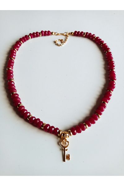 PİRAMİGO Root Ruby Necklace Natural Stone Key Pendant
