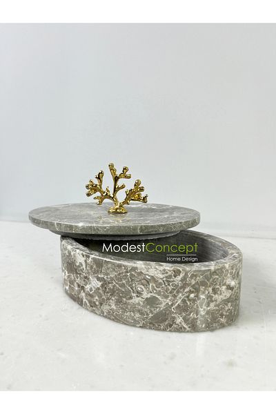Modestmarluxury Natural Travertine Marble Napkin Holder - Handkerchief Box - Napkin Box Gold Mercan