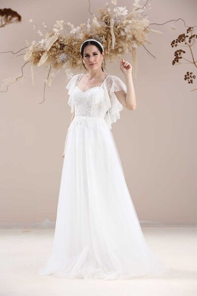 bride in love Lez Dantel Melek Kollu Gelinlik,nikah Elbisesi