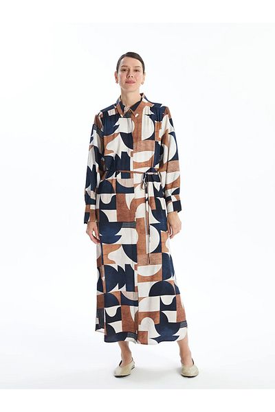 LC Waikiki Lcwaikiki Classic - Mixed Printed Pattern Women's Long Sleeve Shirt Dress