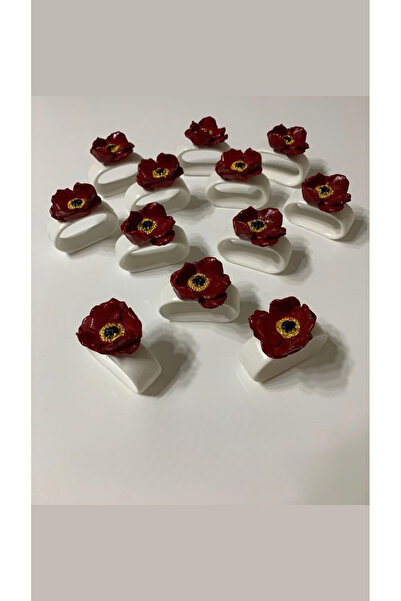 renklidüşler 6’lı Kırmızı Gelincik Peçete Halkası/ Peçete Yüzüğü