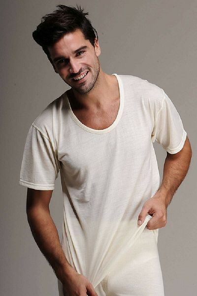 Hasyün Hasyün 100&101 Men's Short Sleeve Thermal Wool Underwear Set-Cream