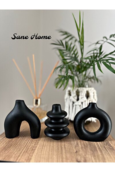 Sane Home Minimal Vazo Seti Siyah 3lü Set Bohem Vazo