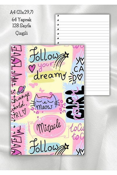 daily notebook دفتر ملاحظات مدرسي حلزوني مخطط 64 صفحة - مقاس A4 (21x29,7 سم)