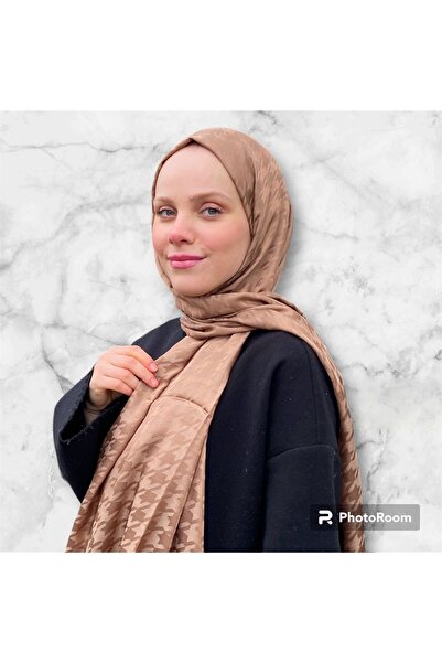 MİS İPEK Açıkkahve Kazayağı Desen Pamuk Jakar Şal