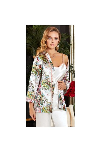 Jeremi 3140 Dowry Silk Satin Triple Strap Pajama Set - Cream