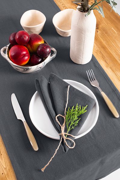 Wellstil Premium |   Set of 2 Linen Gray Napkins 40 X 40 cm