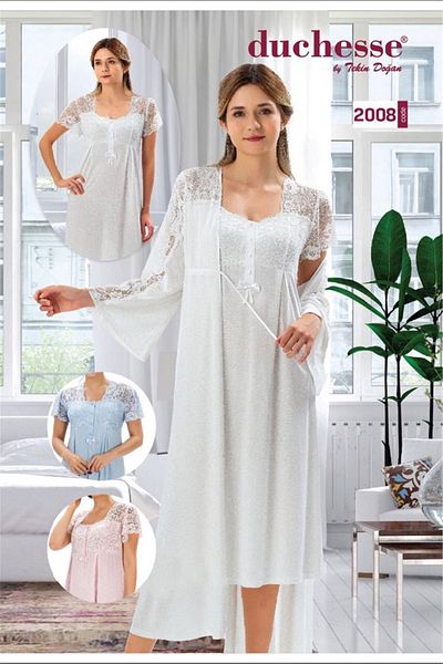 Duchesse Μοντέλο 2008 Σετ νυχτικού και ρόμπας εκρού εγκυμοσύνης και εγκυμοσύνης
