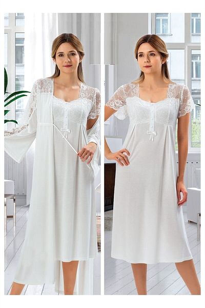 Duchesse Μοντέλο 2008 Σετ νυχτικού και ρόμπας εκρού εγκυμοσύνης και εγκυμοσύνης