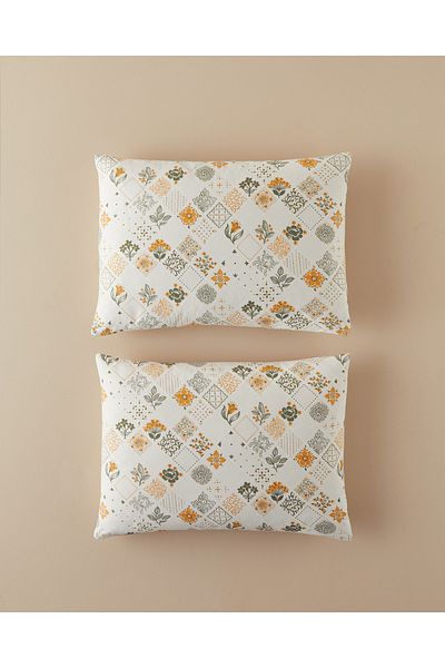 English Home Vintage Argyle μοτίβο πράσινο-κίτρινο σετ με 2 βαμβακερές μαξιλαροθήκες