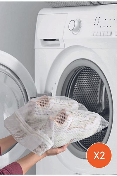 she berrak 2 Pieces White Zippered Shoe Washing Net Eco