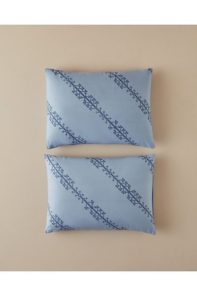 English Home Etamine Line Set of 2 Blue Cotton Pillow Cases