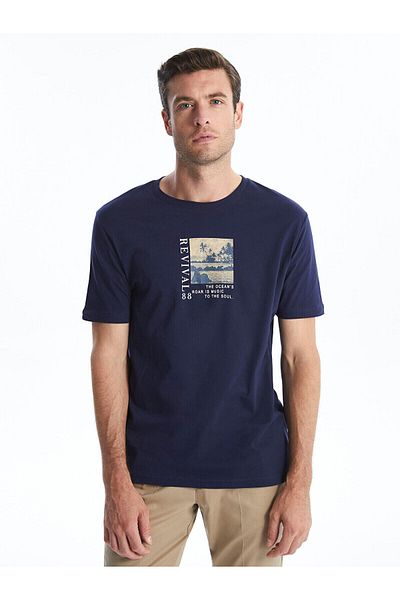 LC Waikiki LW – Bedrucktes Herren-T-Shirt aus gekämmter Baumwolle – Rundhalsausschnitt, kurze Ärmel