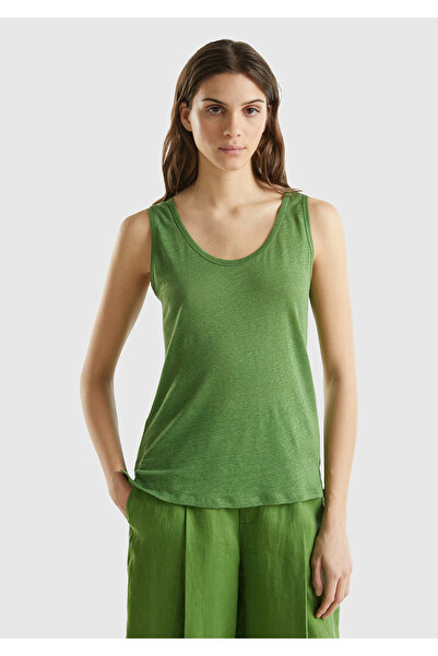 United Colors of Benetton Green Linen Women's Tank Top - Comfortable Fit, Thick Straps