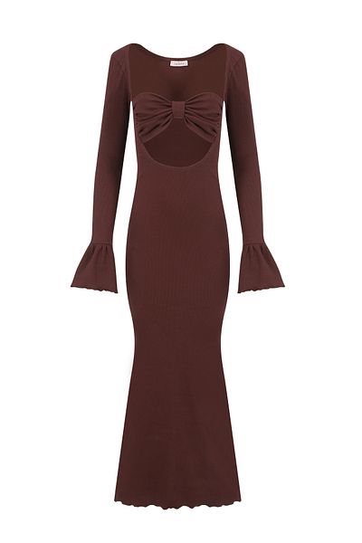 La Sarta Alicante Brown Camisole Μακρύ Φόρεμα - Λεπτομέρεια στο στήθος