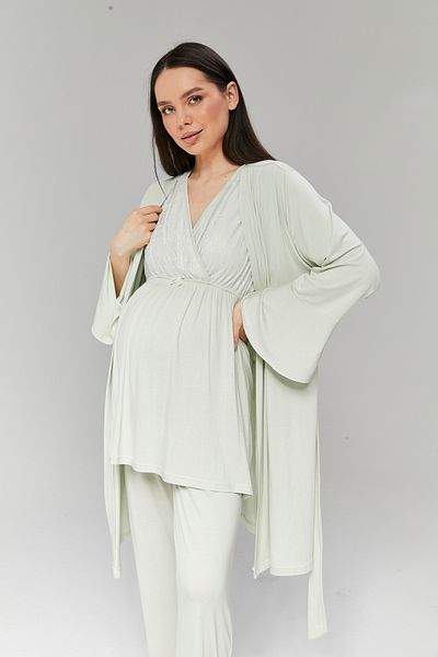 Lohussa Water Green Design - 3-Piece Dressing Gowns and Pajamas Set for Pregnant Women and Maternity