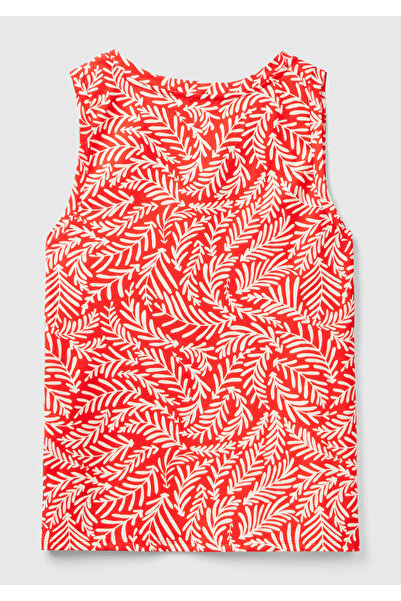 United Colors of Benetton Women's Red 100% Cotton All Patterned Split Wide V-Neck Undershirt