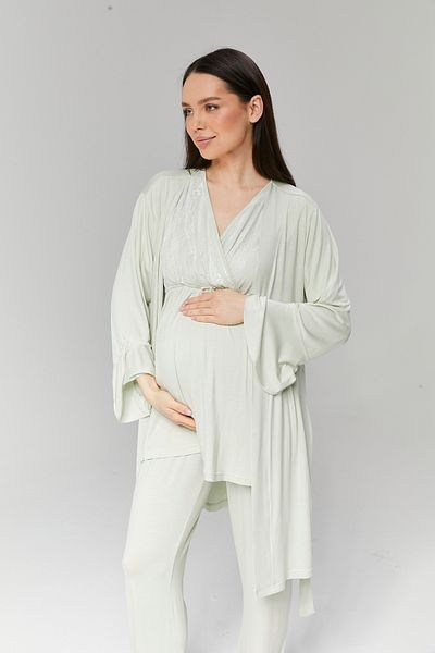 Lohussa Water Green Design - 3-Piece Dressing Gowns and Pajamas Set for Pregnant Women and Maternity