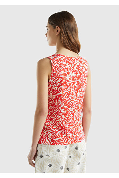 United Colors of Benetton Women's Red 100% Cotton All Patterned Split Wide V-Neck Undershirt