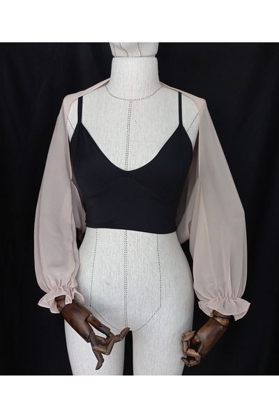 es moda shop Nude Moni Chiffon Fabric Ruffle Shawl