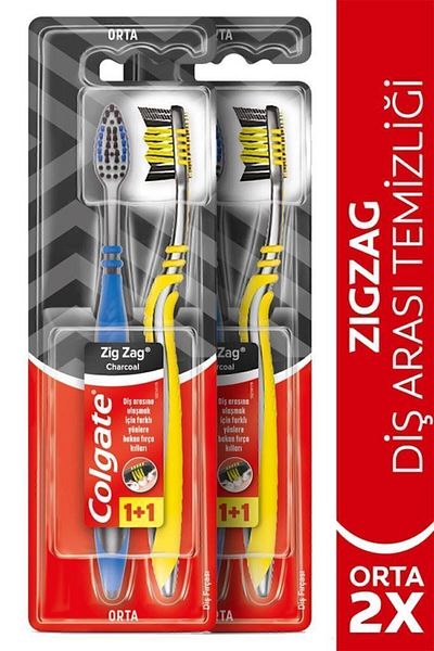 Colgate Zigzag Charcoal Interdental Cleaning Medium Toothbrush 1+1 X 2