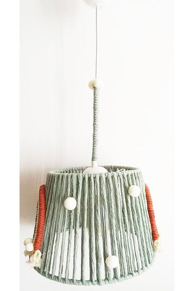 C&A&B KUZEY AVİZE Light Khaki Macrame Rope Wrapped Rainbow Appliqued Baby and Kids Room Chandelier