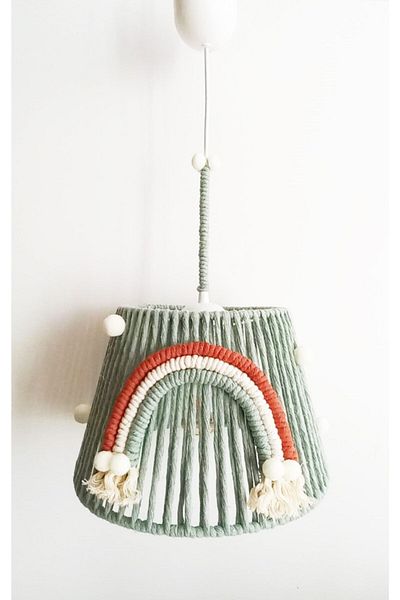 C&A&B KUZEY AVİZE Light Khaki Macrame Rope Wrapped Rainbow Appliqued Baby and Kids Room Chandelier