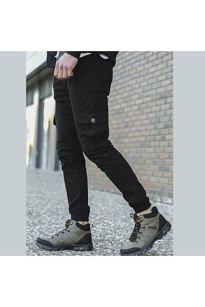 BY SRT Ελαστική μέση και πόδι Lycra Cargo Pocket Παντελόνι Μαύρο
