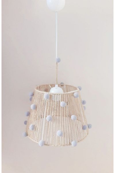 C&A&B KUZEY AVİZE Wicker Rope Wrapped Gray Pompom Baby and Children's Room Pendant Lamp Chandelier