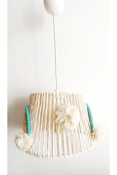 C&A&B KUZEY AVİZE Macrame Rope Wrap Rainbow Applique Handmade Pompom Baby Girl and Children's Room Chandelier