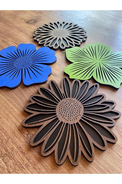 lumos dekor 8-Piece Large and Small Size Wooden Trivet Set - Pot, Pan, Teapot and Coaster 6