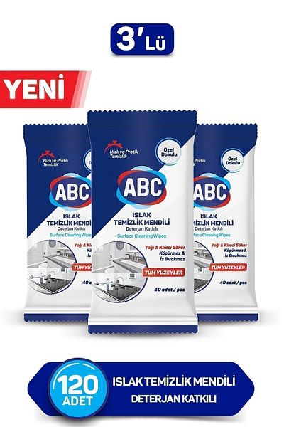 ABC Wet Cleaning Wipes 3 Pack 120 Sheets