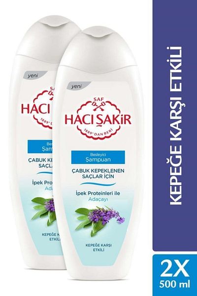 Hacı Şakir 500 ml x2 Pieces Sage Nourishing Shampoo - For Quick-Dandruff Hair