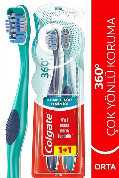 Colgate 360 Complete Oral Cleaning Versatile Protection Medium Toothbrush 1+1