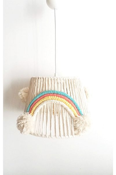 C&A&B KUZEY AVİZE Macrame Rope Wrap Rainbow Applique Handmade Pompom Baby Girl and Children's Room Chandelier