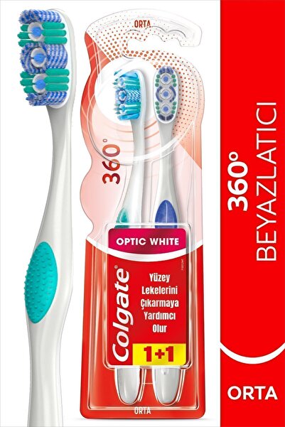 Colgate 360 Optik Beyaz Orta Beyazlatıcı Diş Fırçası 1+1