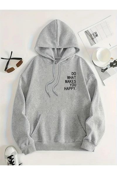 CAST COLLECTİON Γκρι Unisex Φούτερ με στάμπα Do What Makes You Happy