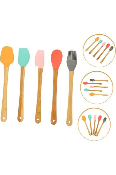 Ekostem Set of 5 Colorful Bamboo Silicone Small Spatulas