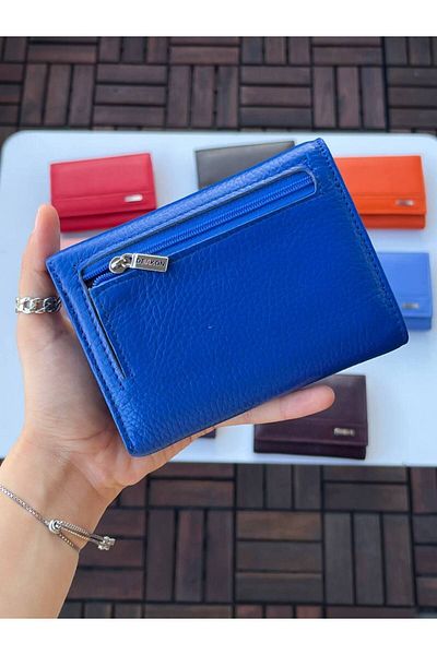 DERKON LOVELY MODEL GENUINE LEATHER MEDIUM SIZE WOMEN'S WALLET SAX BLUE