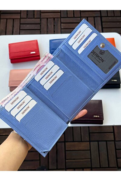 DERKON LOVELY MODEL GENUINE LEATHER MEDIUM SIZE WOMEN'S WALLET LIGHT BLUE