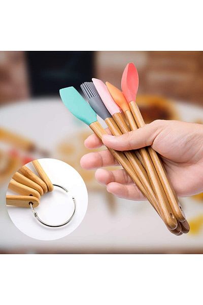 Ekostem Set of 5 Colorful Bamboo Silicone Small Spatulas