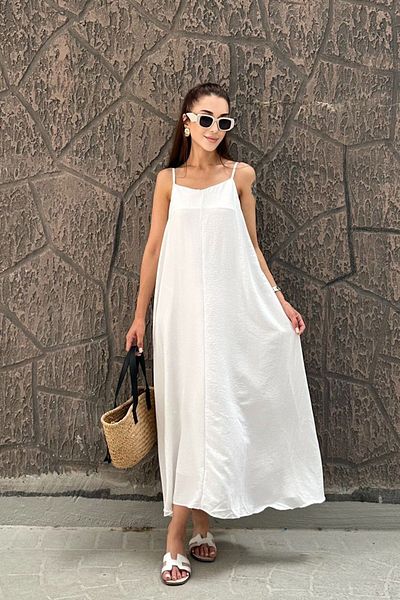 MOLLYMORE White Long Fabric Strappy Women's Dress