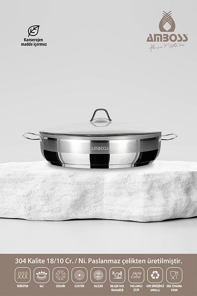 Amboss Saphire 34 Cm - Flat Pot, Steel Lid