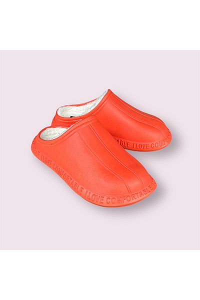 AkınalBella Unisex Πορτοκαλί Αδιάβροχες Γούνινες Παντόφλες Σπιτιού και Γραφείου