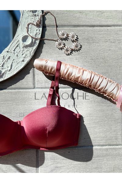 La Noche Lingerie Cherry Color Lotus Push-Up Whole Cup Detachable Strap Strapless Bra