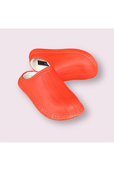 AkınalBella unisex turuncu içi kürklü su geçirmez ev ofis terlik