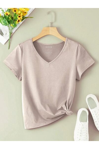 RASCHA Γυναικείο T-Shirt σε μπεζ V λαιμόκοψη - Regular Fit