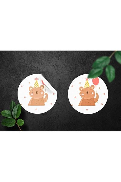 anka design Happy Teddy Bear - 48 Pieces Coated Sticker Packaging and Cargo Label (4X4Cm)