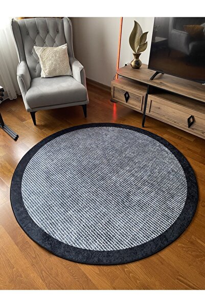 SÜNGERSAN Yuvarlak Siyah Hasır Motifli Yıkanabilir Kaymaz Taban Sünger Dolgul...